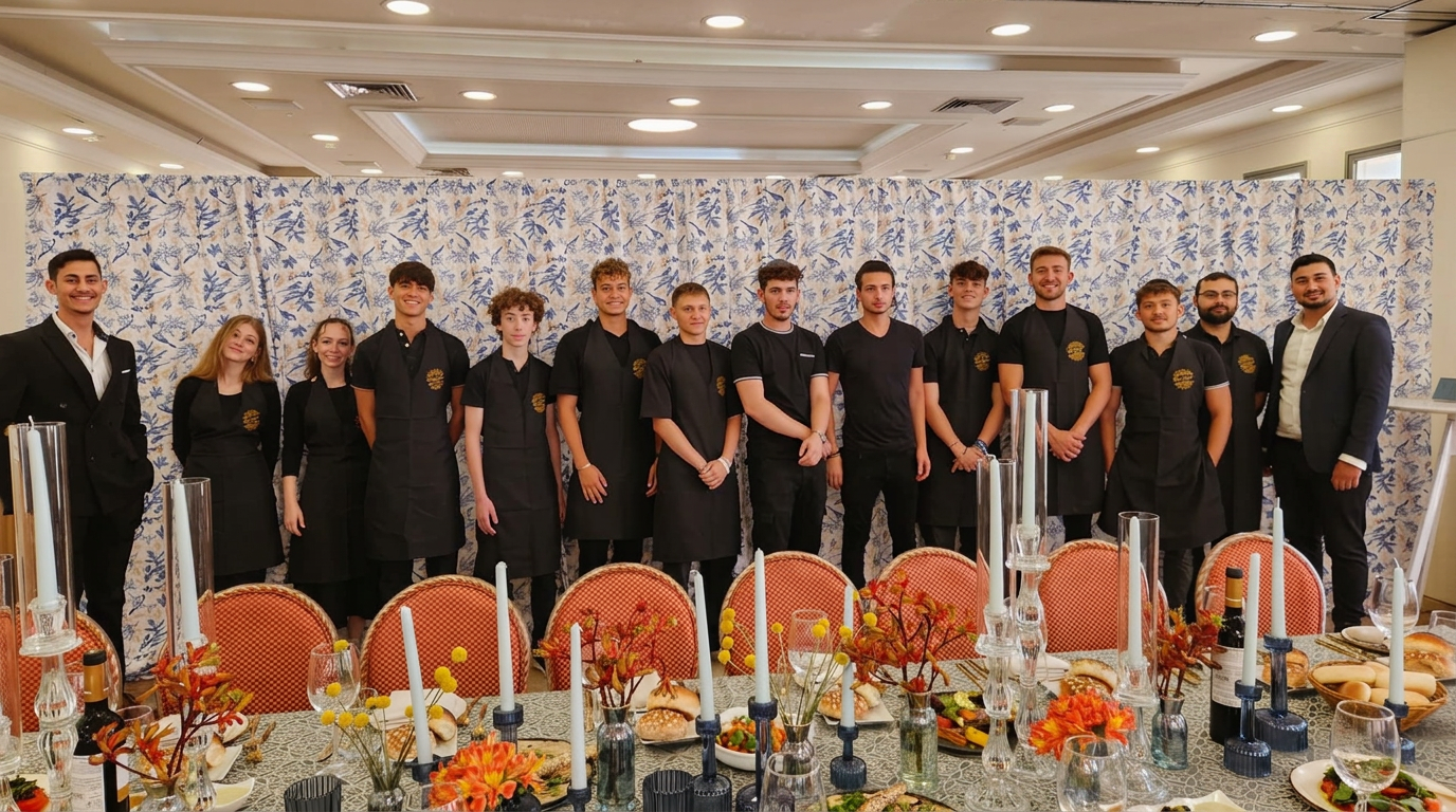 ELEMENT service team at a set banquet table